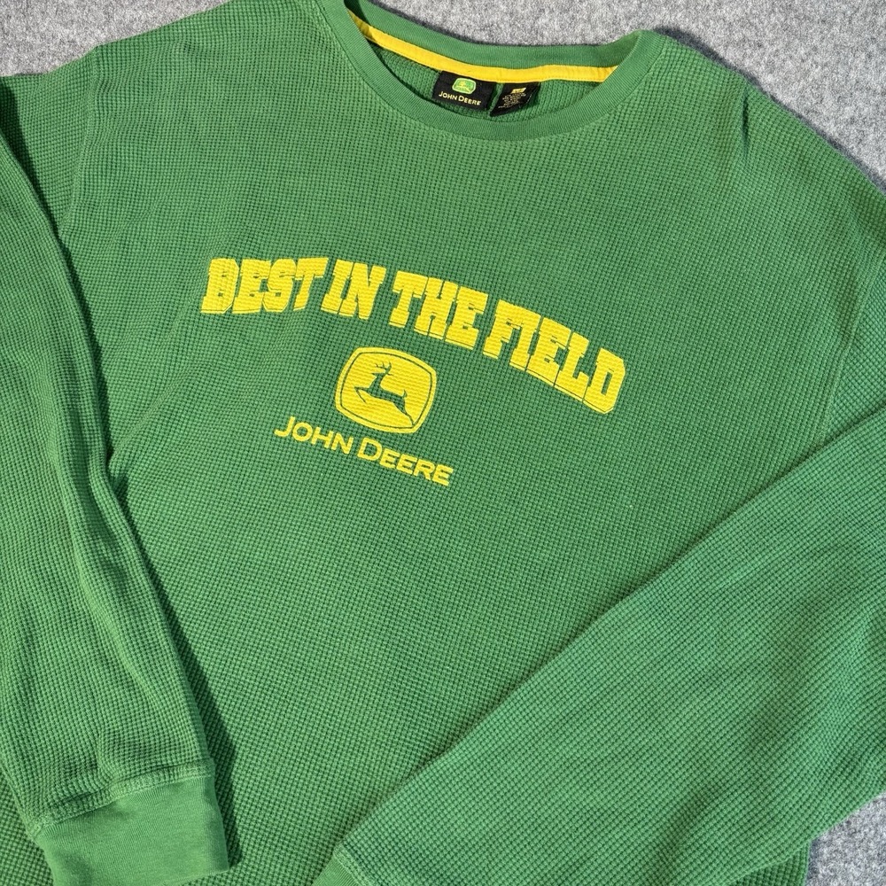 John Deere Thermal Shirt Mens XL Green Waffle Knit Best In Field Logo Farm Ranch